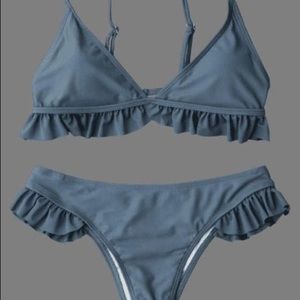 Zaful Charcoal Grey Ruffle Bikini